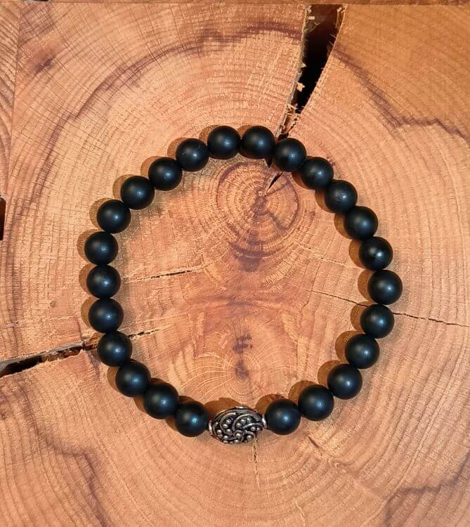 herrenarmband 8 mm achatkugeln und geschwaerztes silber 925