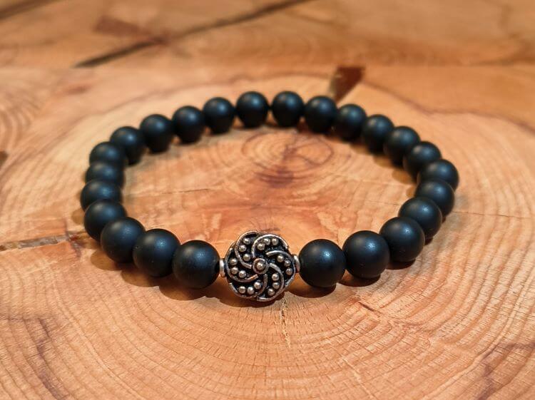 herrenarmband 8 mm achatkugeln und geschwaerztes silber 925