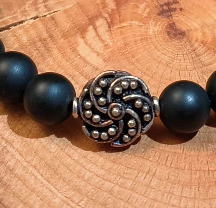 herrenarmband 8 mm achatkugeln und geschwaerztes silber 925